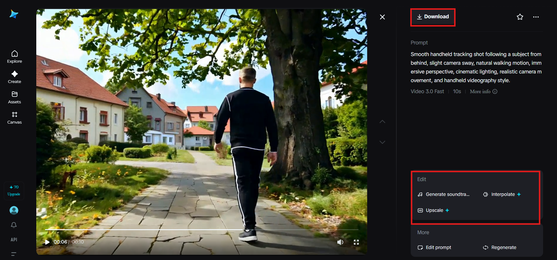 Download the generated handheld shot video