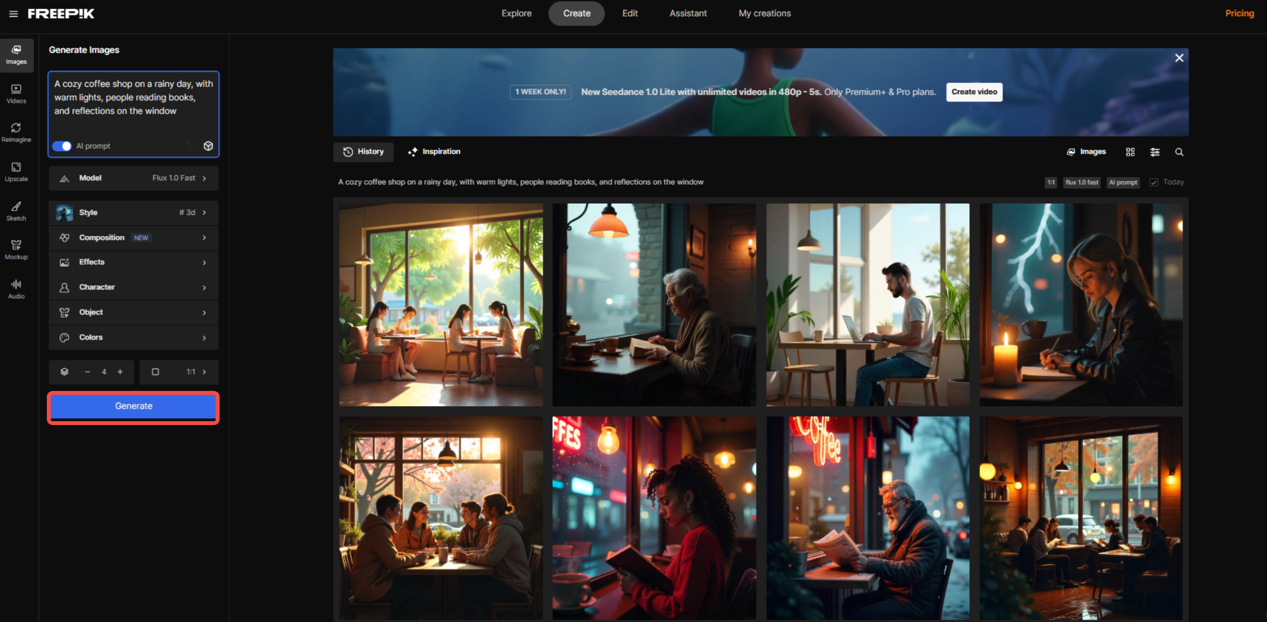 Generating an image with the Freepik AI image generator