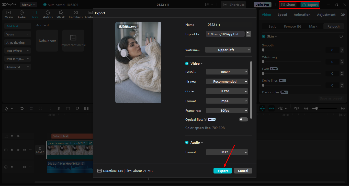 Exporting video from the CapCut desktop video editor