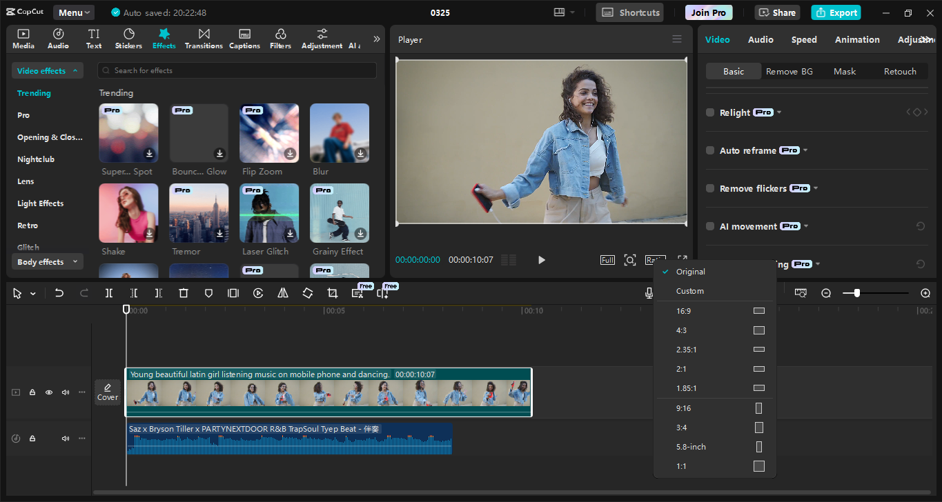 Interface of the CapCut desktop video editor