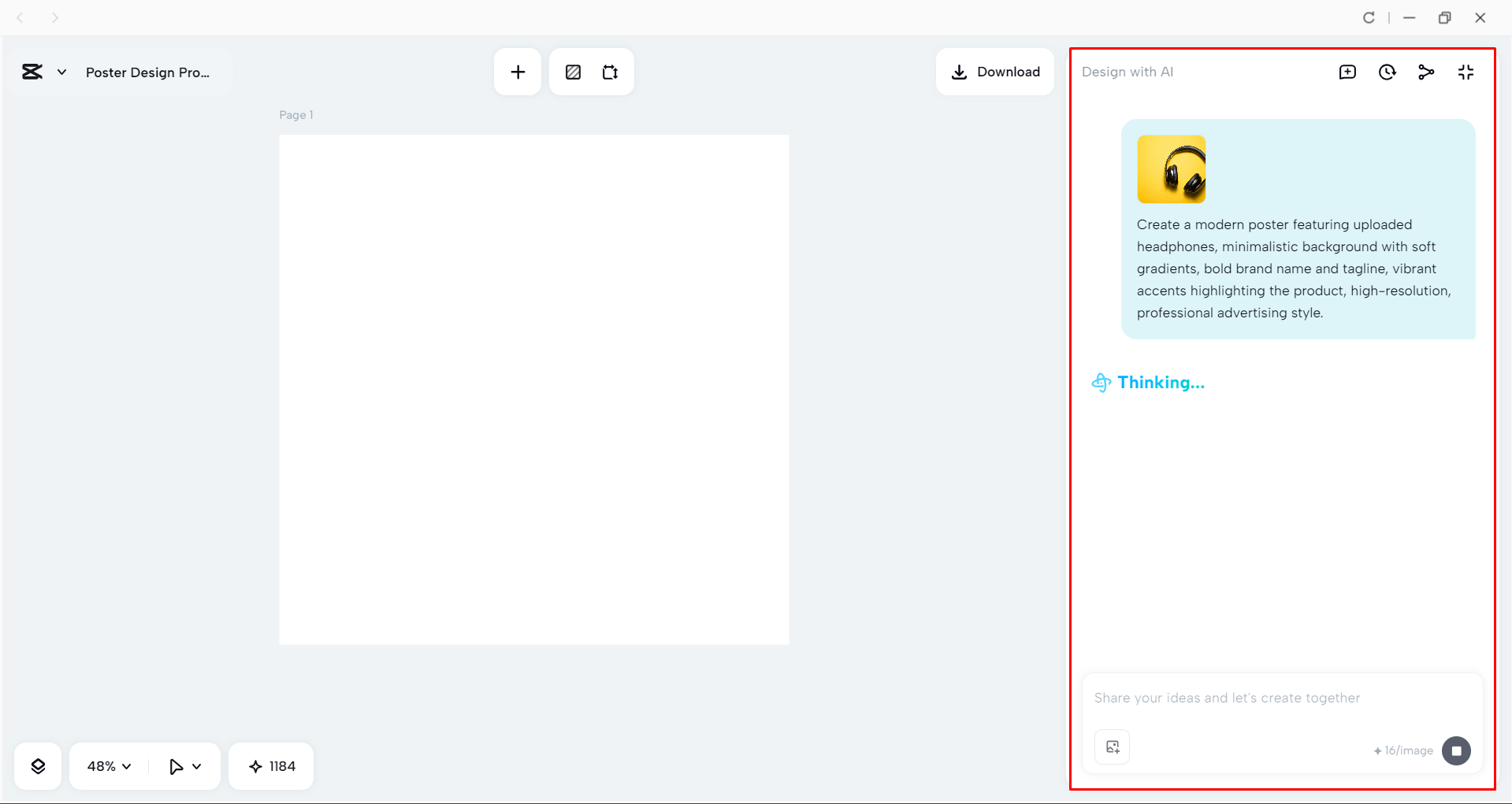 Generating a tech poster with CapCut's AI Design tool