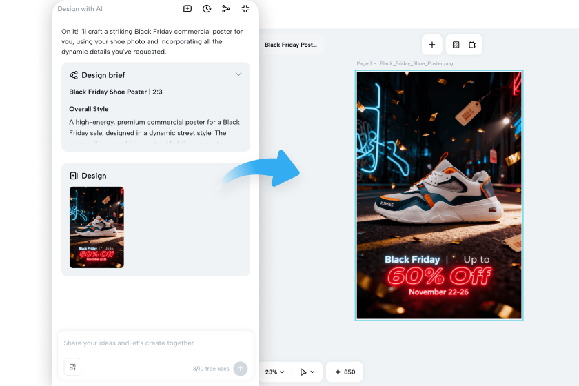  Εικόνα που δημιουργήθηκε από CapCut AI για το σχέδιο πώλησης της Black Friday