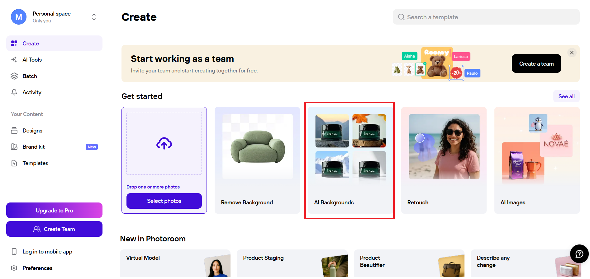 Opsyong 'AI Background'