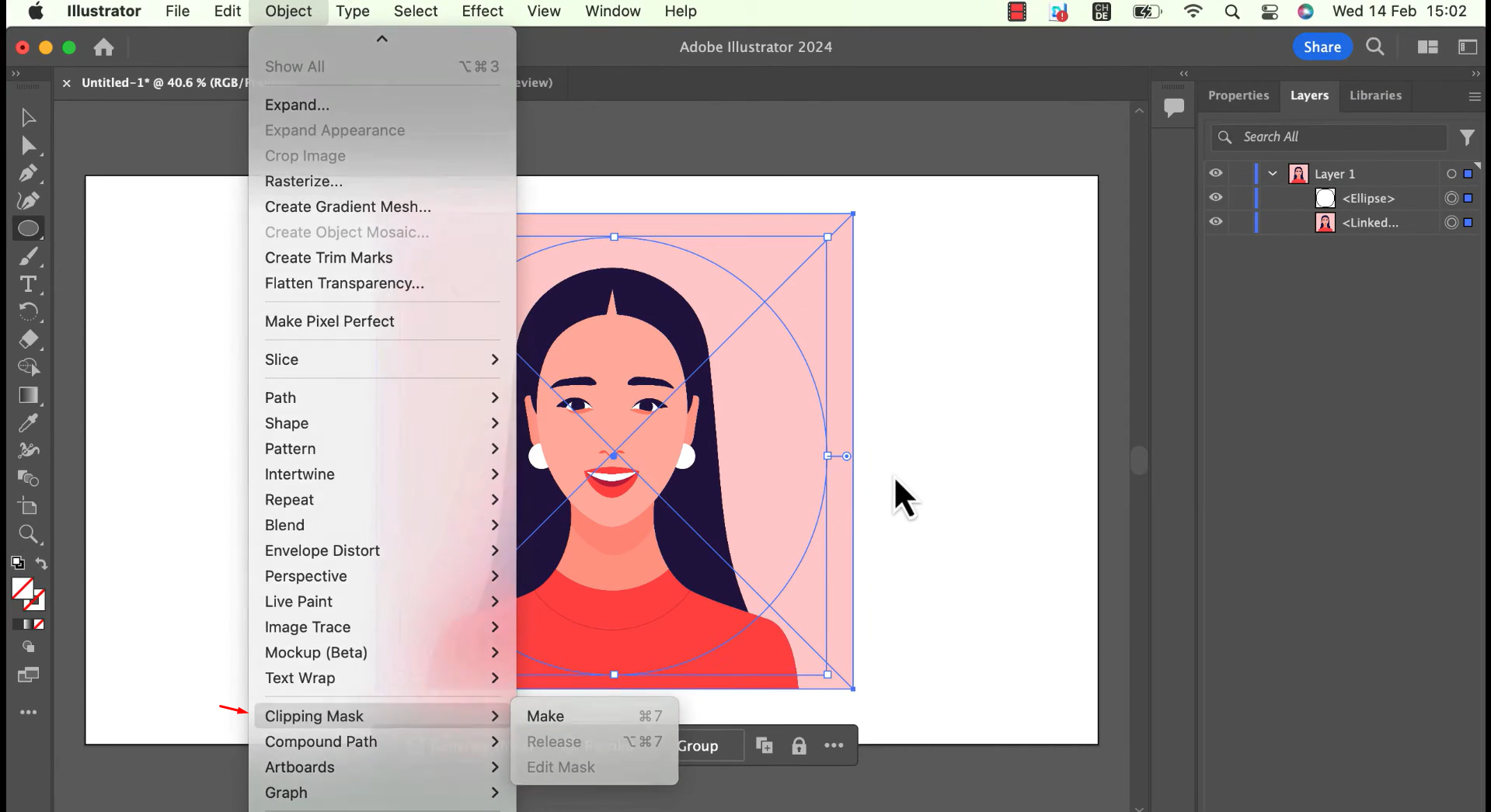 Showing how to crop an image in Illustrator using the Ellipse Tool