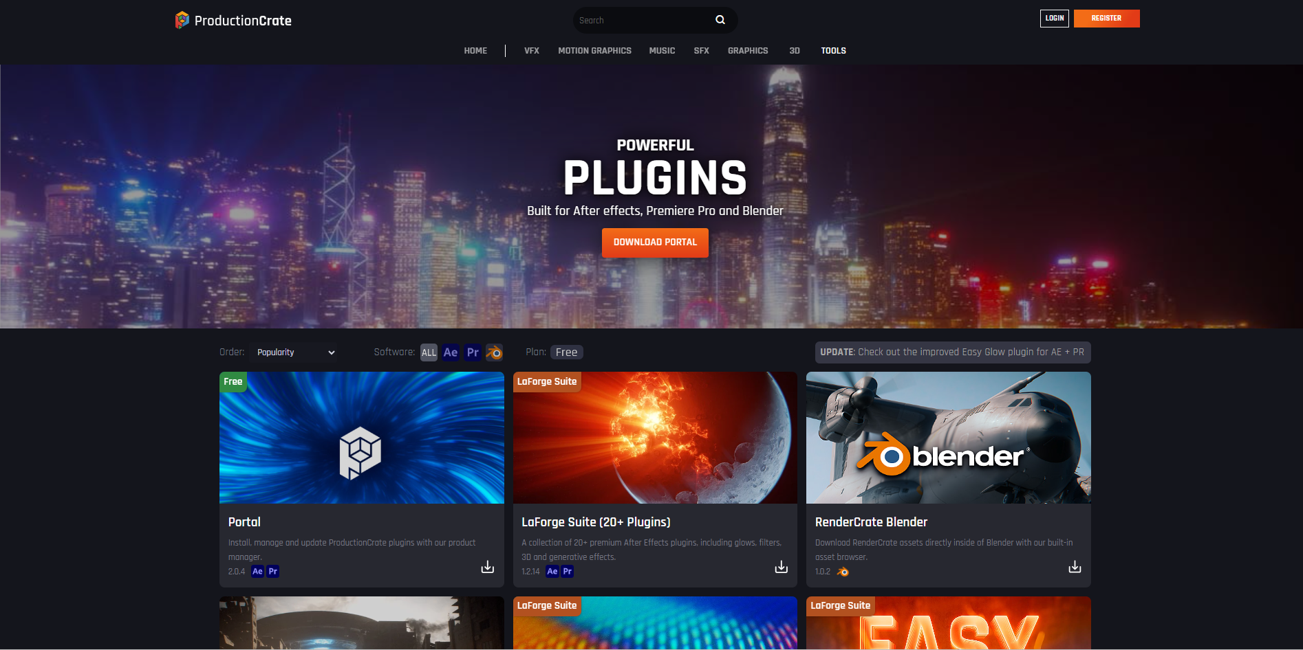 Interface of ProductionCrate - another resource for free AE plugins