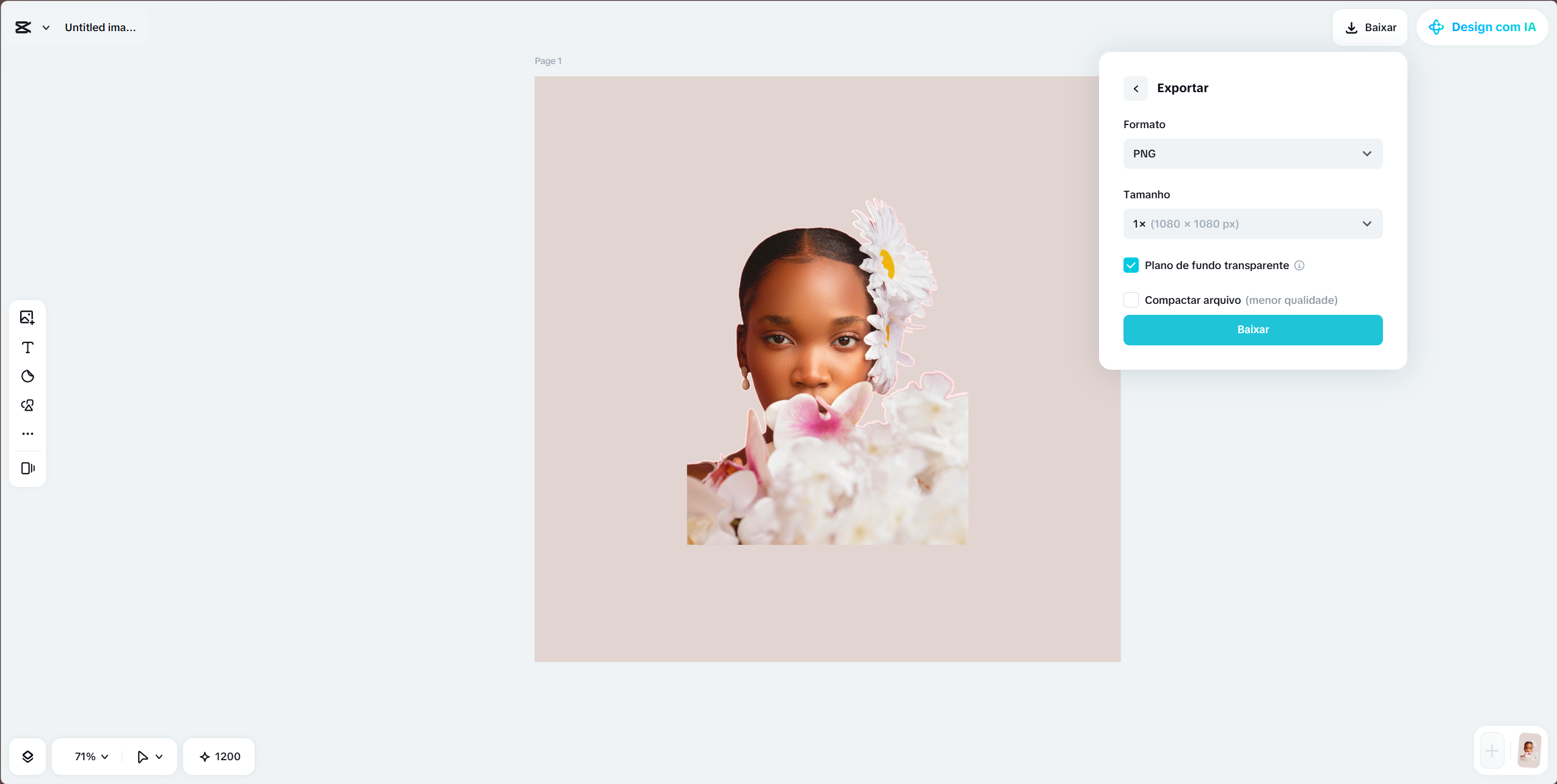 Configurações de exportação PNG no CapCut