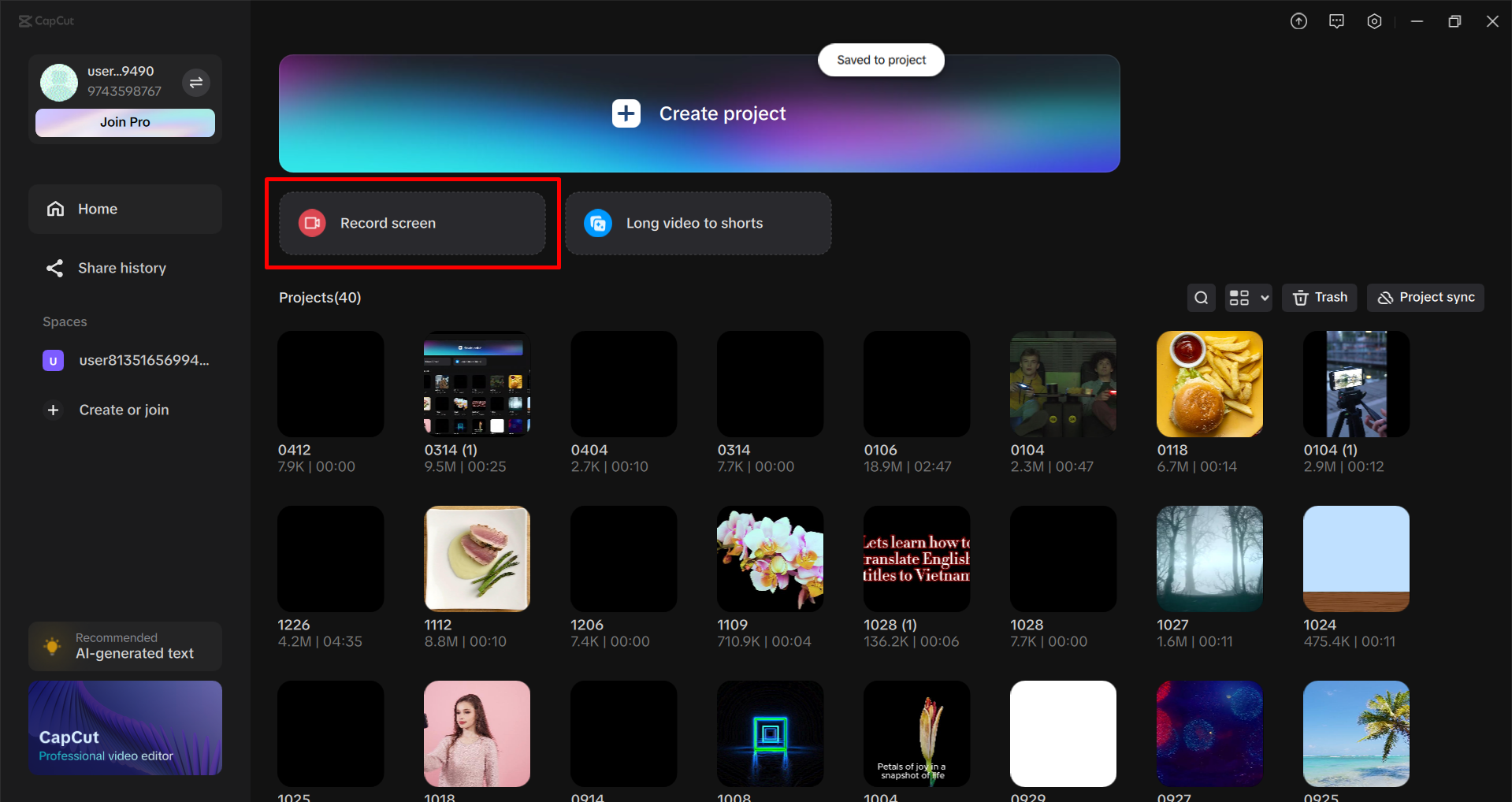 Nahrávání obrazovky z hlavního rozhraní