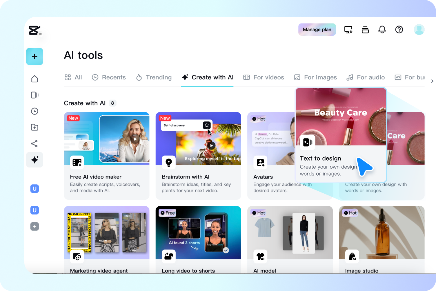  Accessing text to design AI on CapCut Web