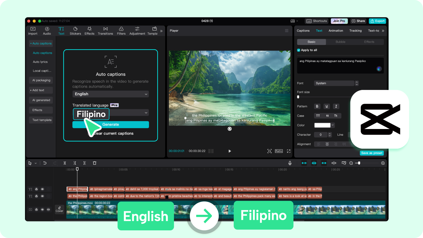 angol to filipino hang fordító