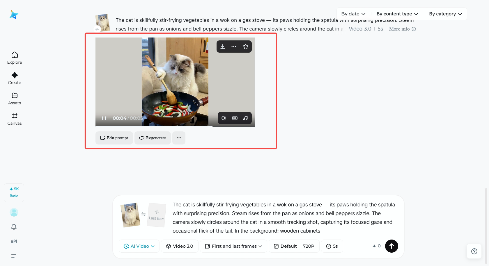 Select the model and generate a cat cooking video