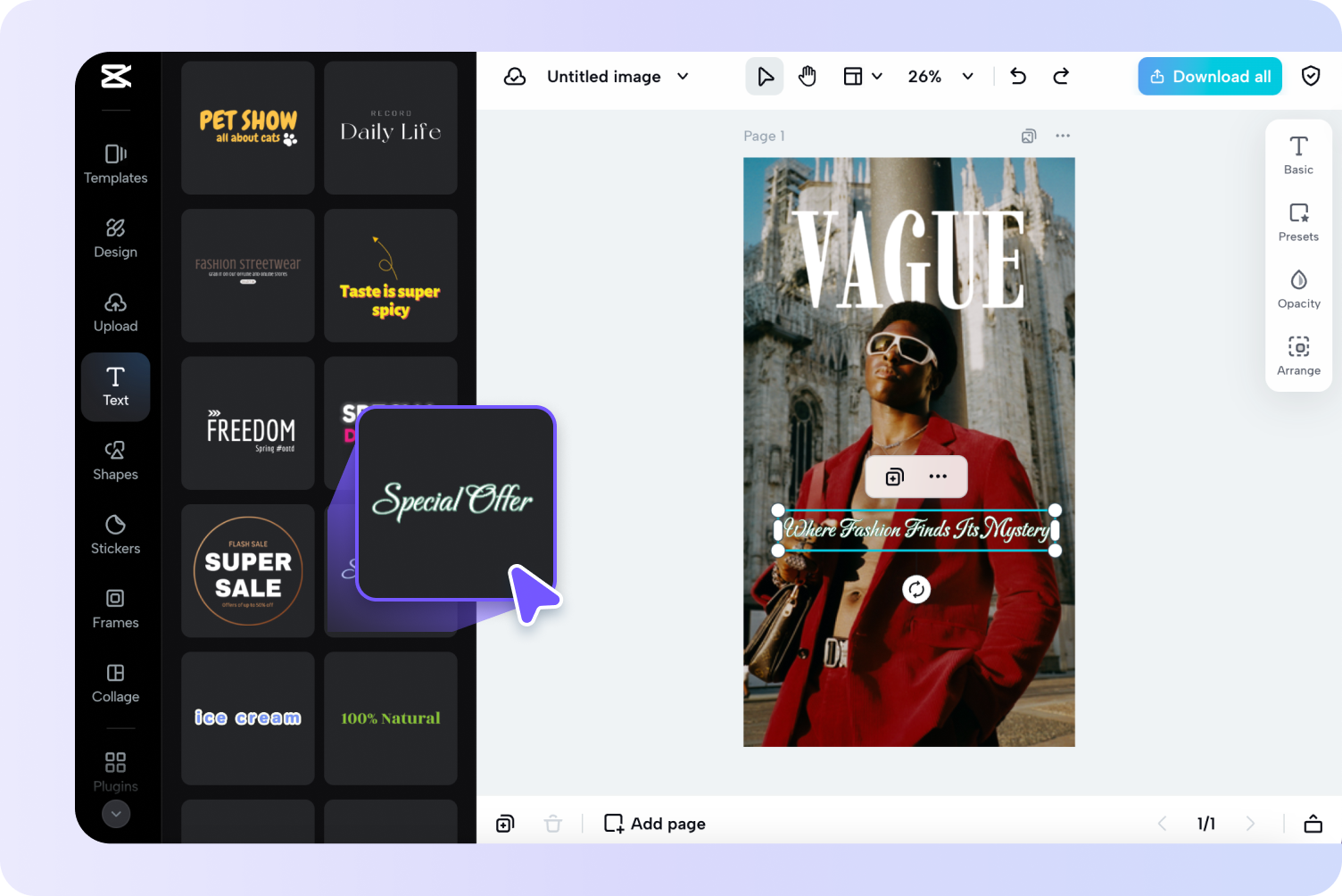 Edit template and add text