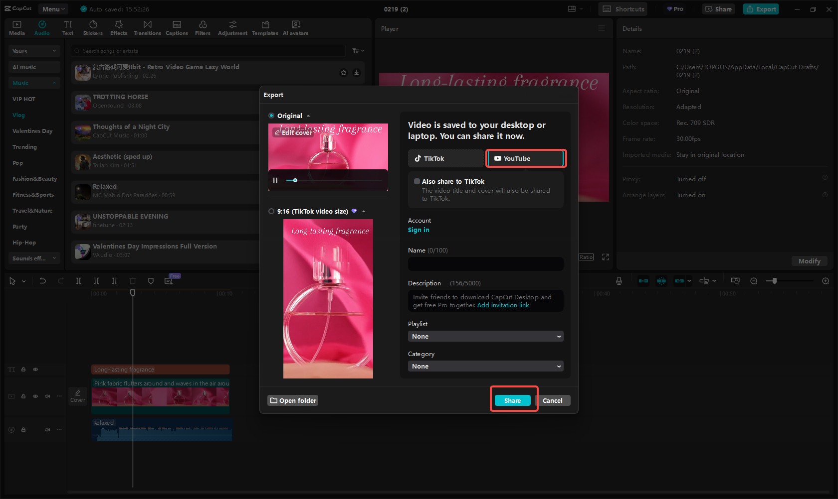 Exporting and sharing videos on YouTube