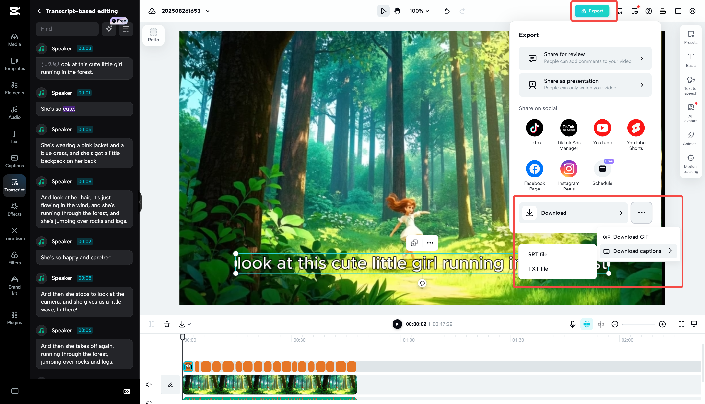 Esporta solo le didascalie o il video con sottotitoli in CapCut Web