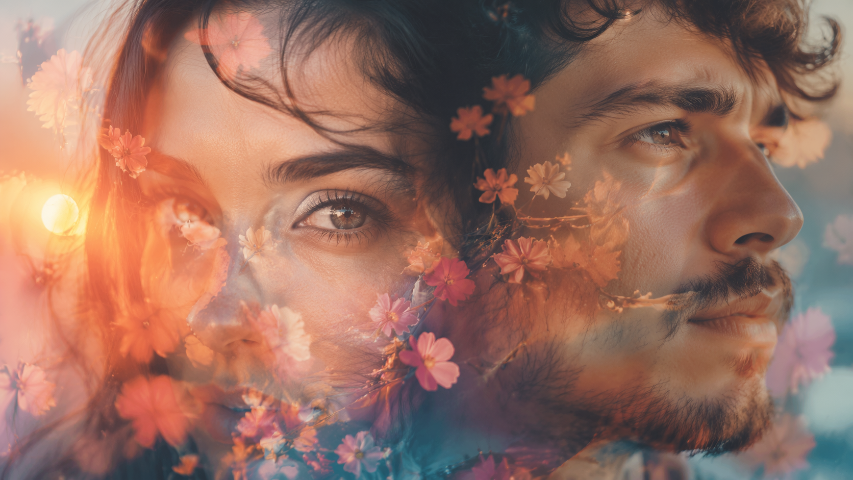 Dreamina Paar Augen AI Foto Prompt Beispiel 4: Floral Double Exposure Eyes