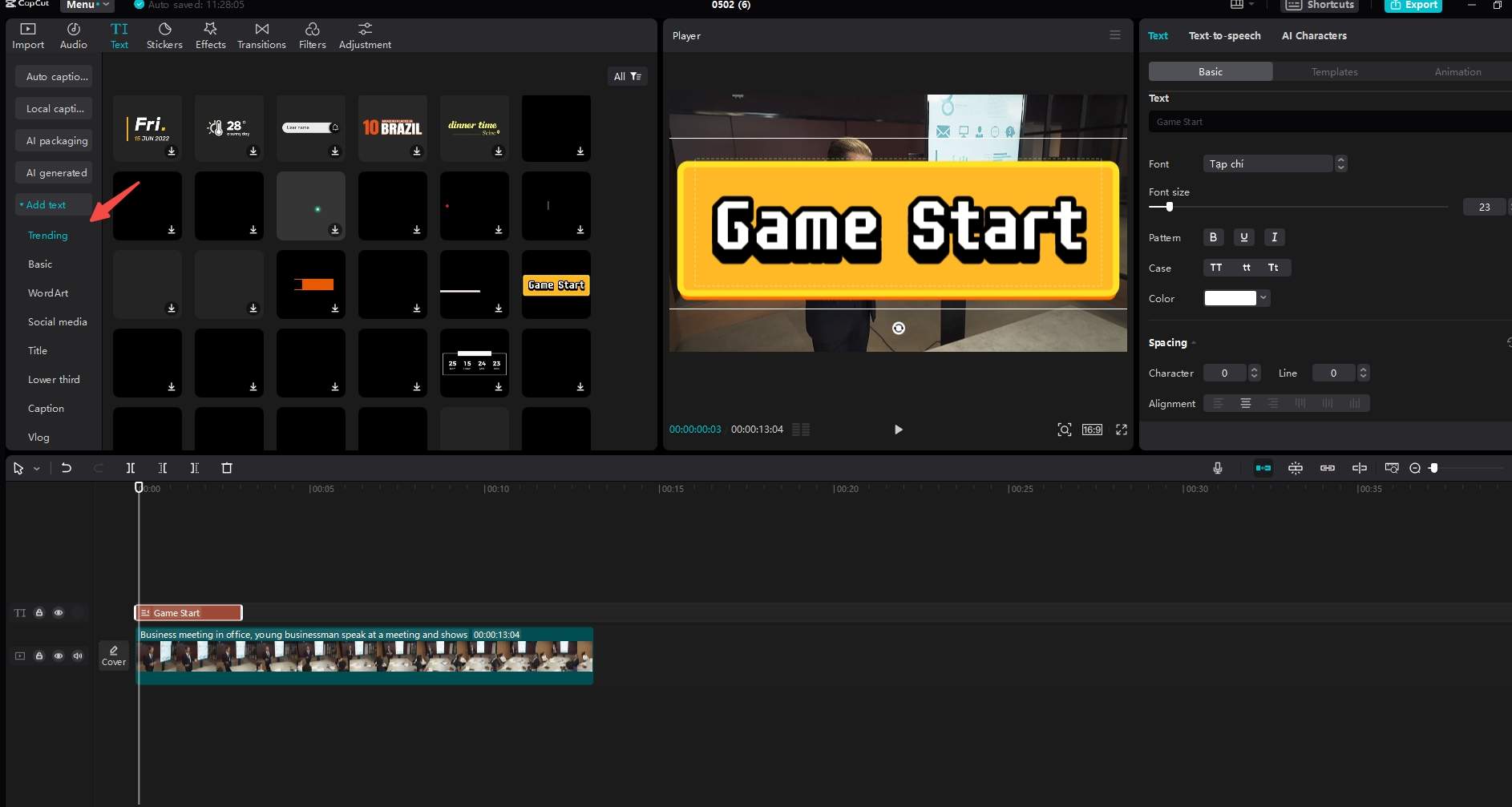 Add text to video