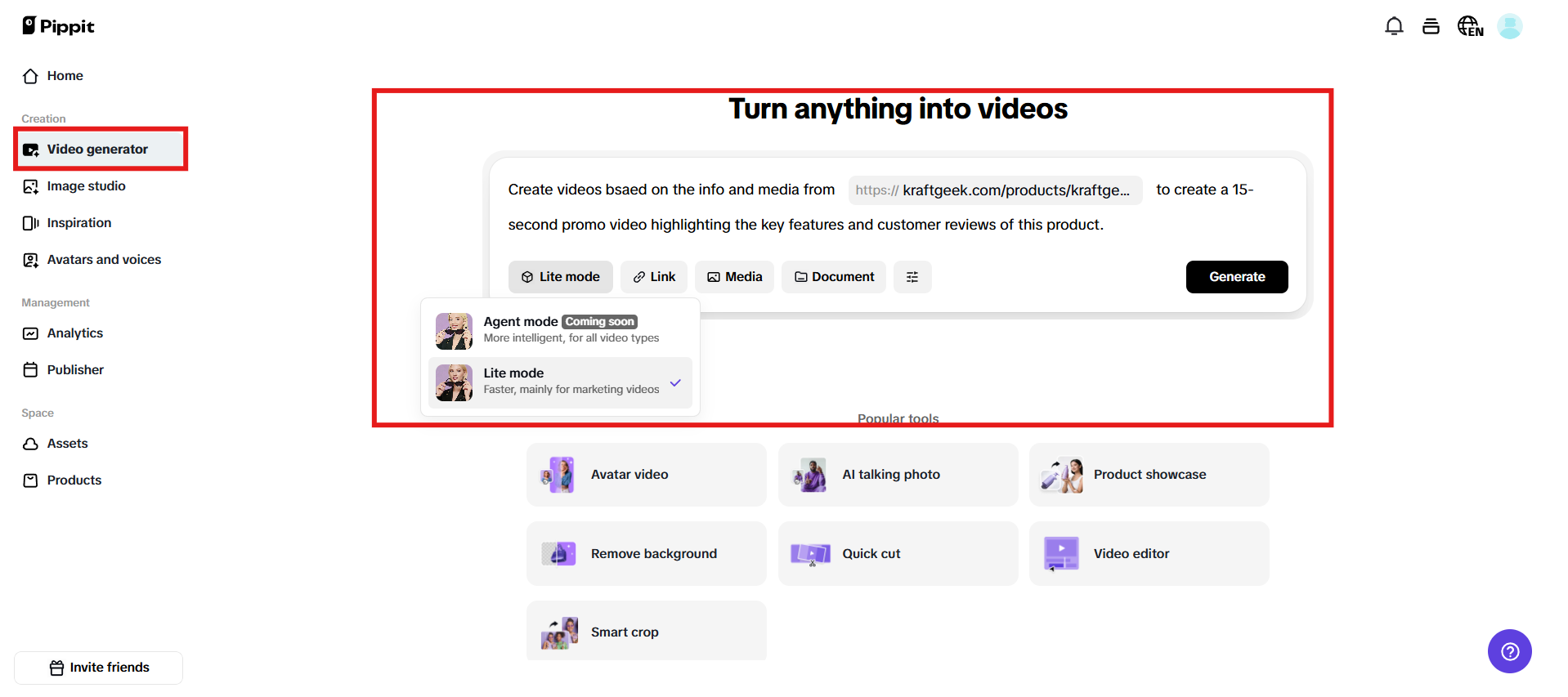 Navigate to AI video generator