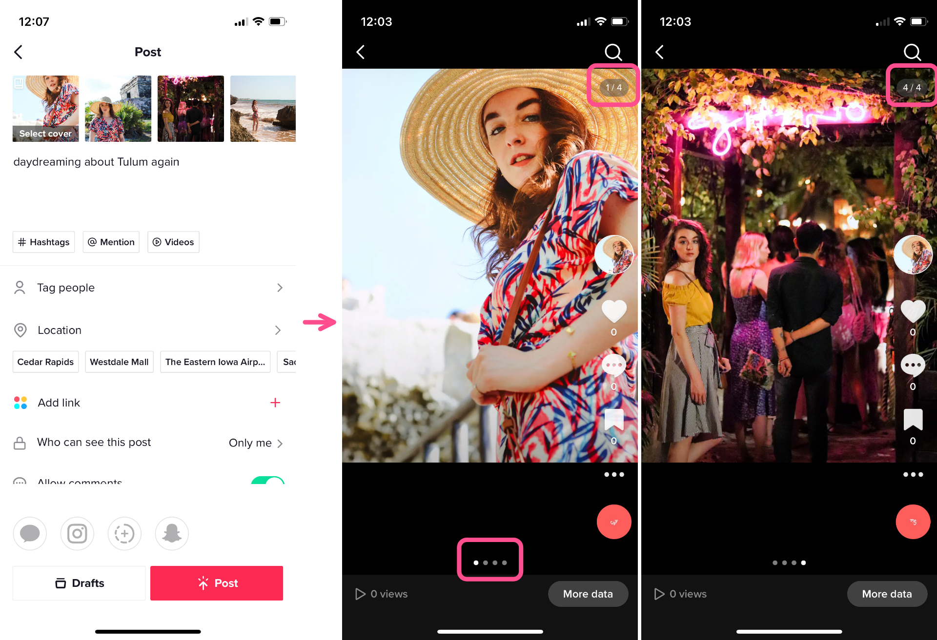 Posting the image slideshow on TikTok