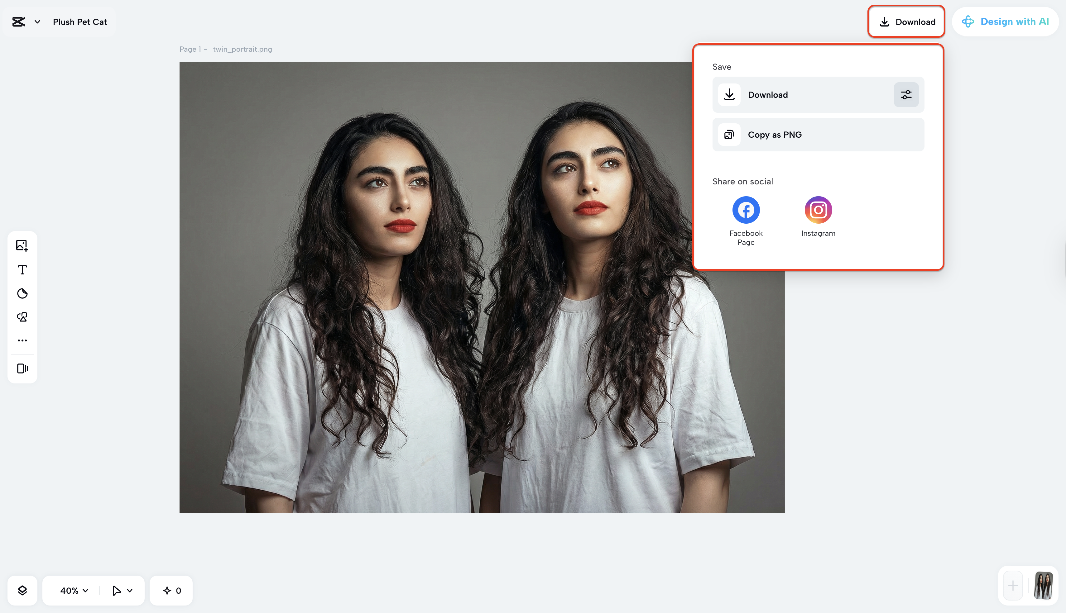 Downloading the custom AI twin pic from CapCut