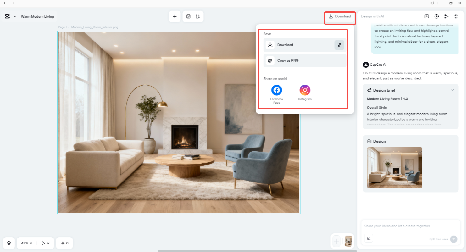 Export your living room design