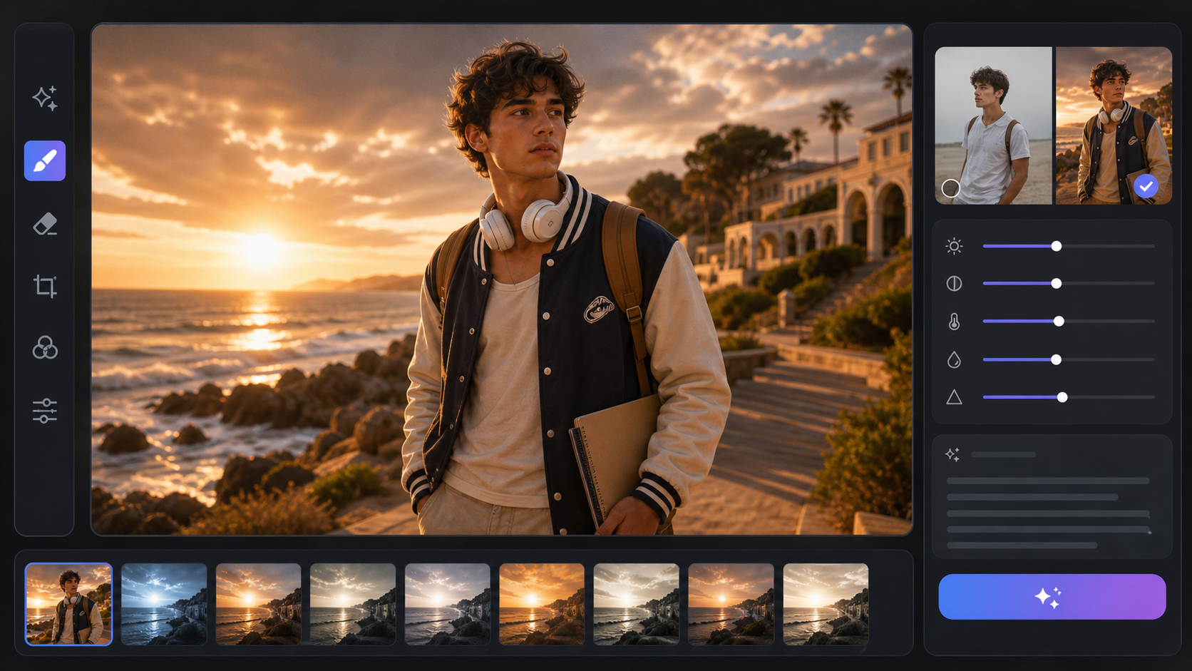 Reference photo beach college AI portrait