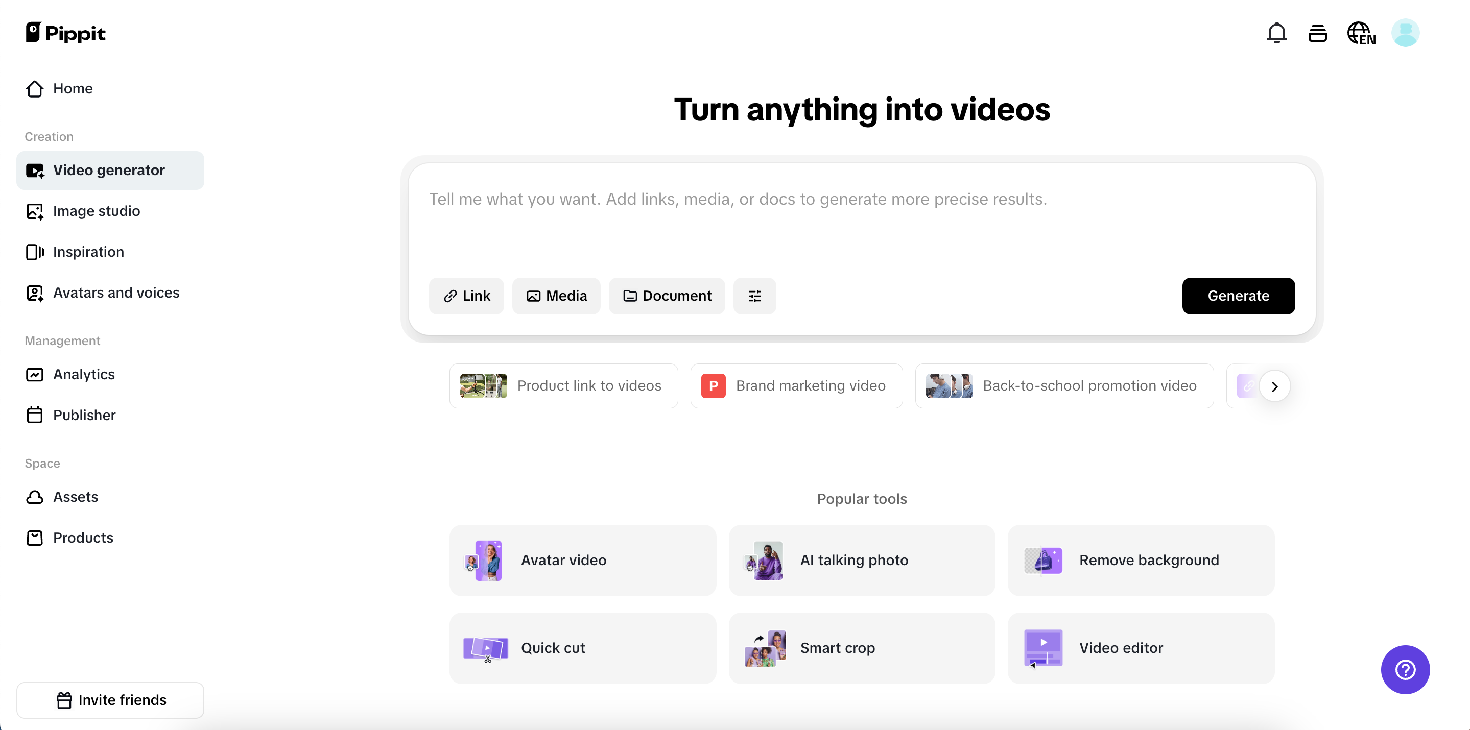 Navigate to the Video generator