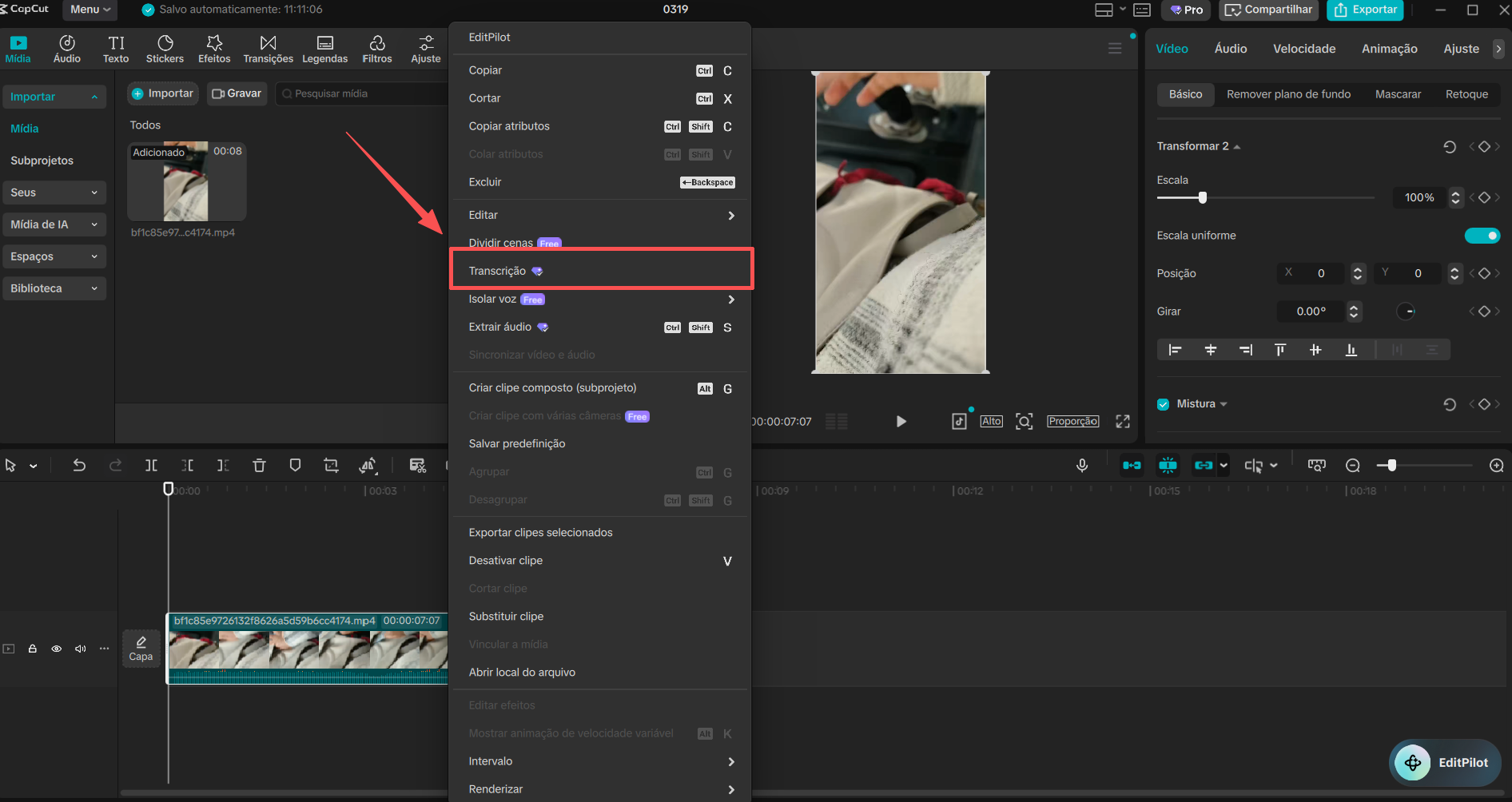 Edição de transcrição