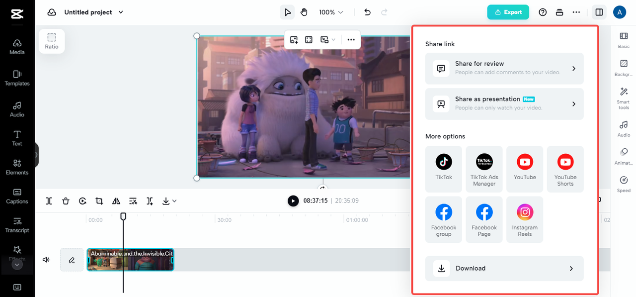 Export or share