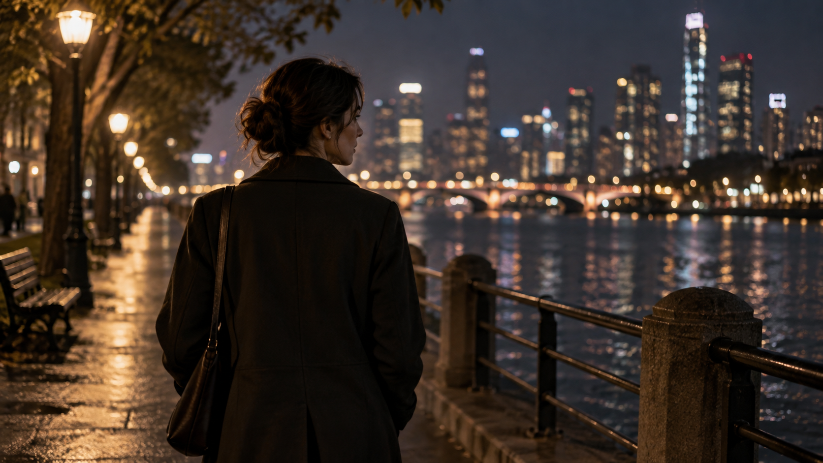 Distant city lights and solitude