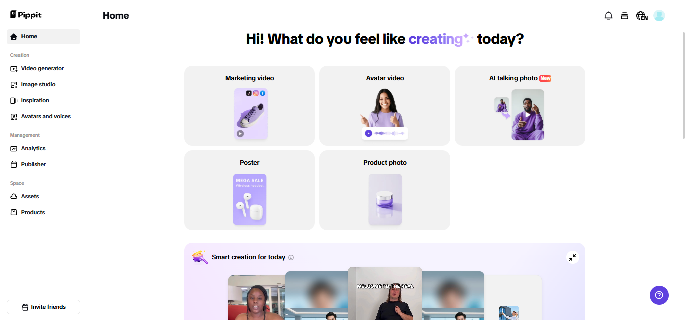 Pippit AI home page
