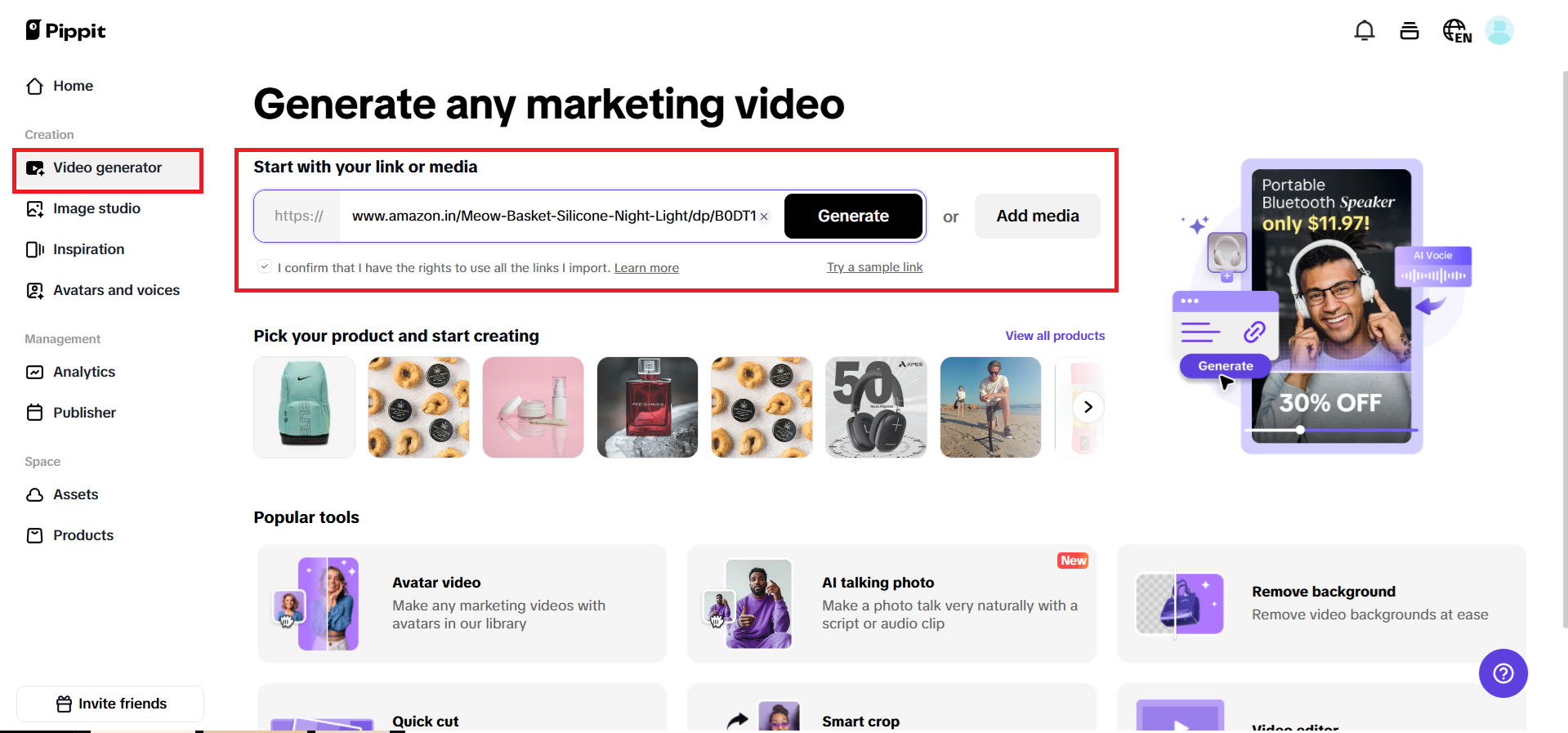Enter a product link or add media