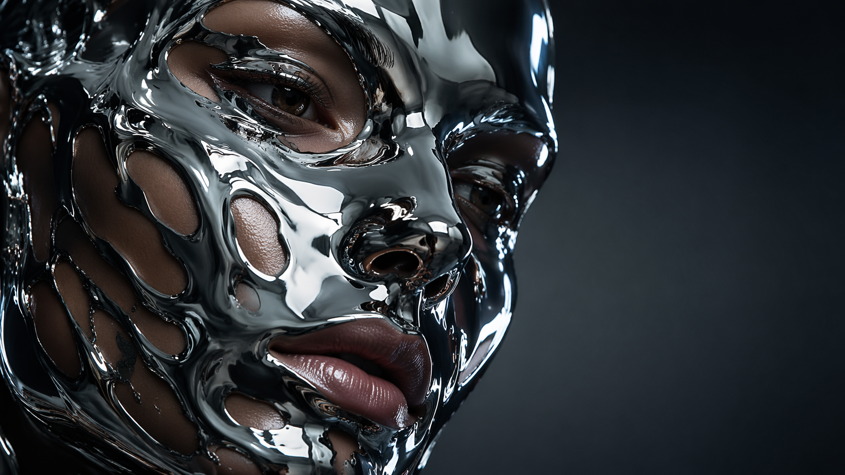 Dreamina AI liquid metal filter prompt example 1: Chrome Liquid Portrait