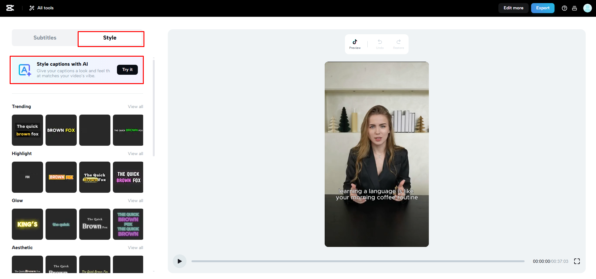 Adjust subtitles and choose a style