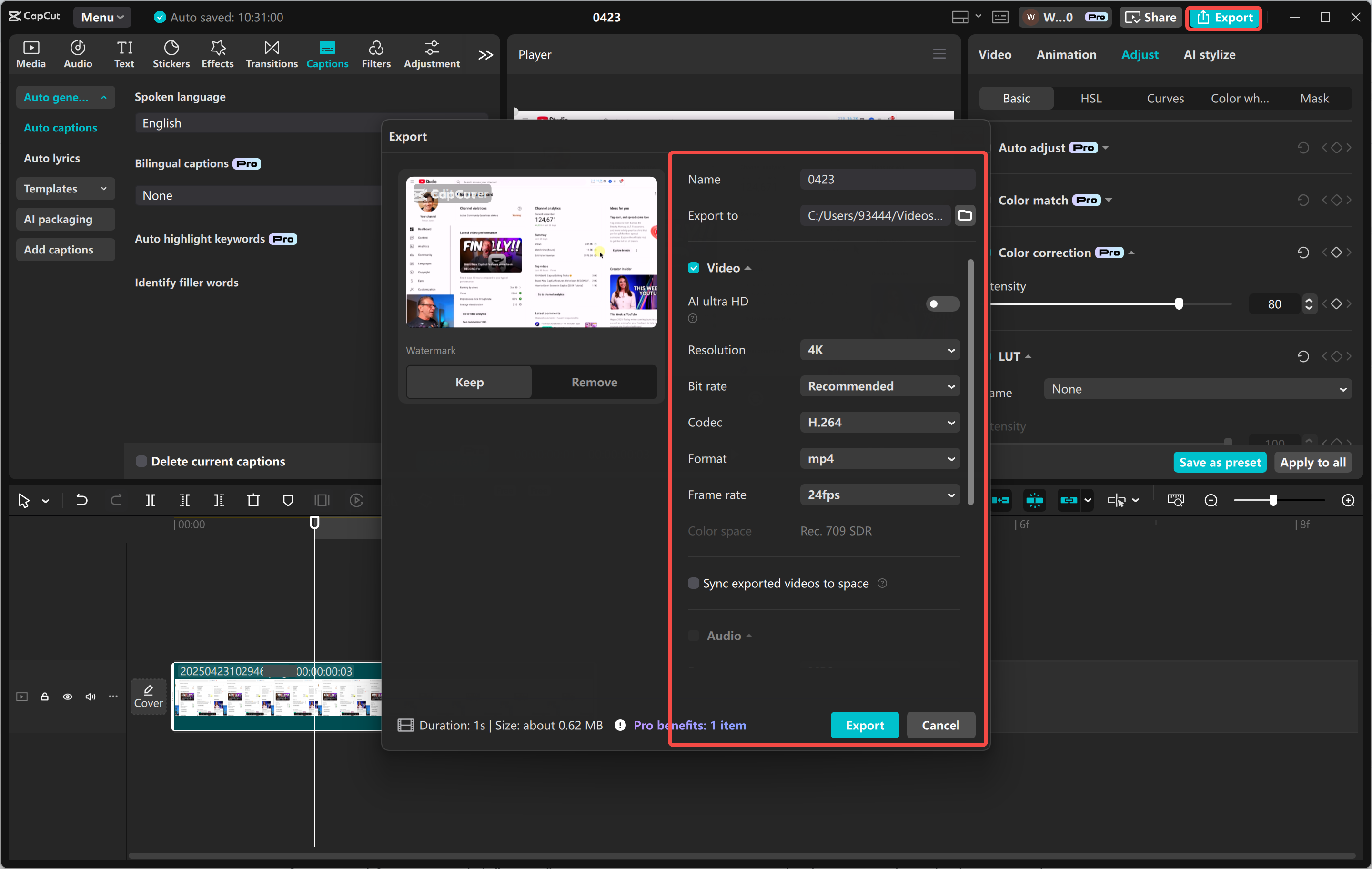 Export your video from the CapCut desktop video editor