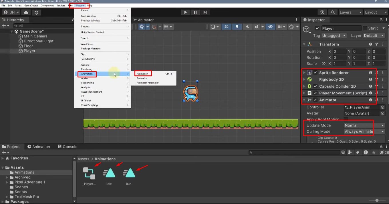 Gán hoạt ảnh cho GameObject trong phần mềm hoạt hình Unity.