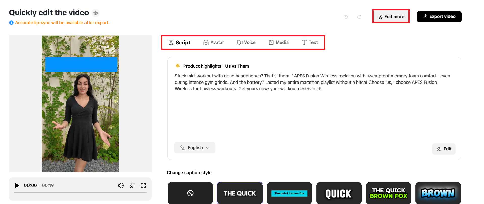 Quick editing options