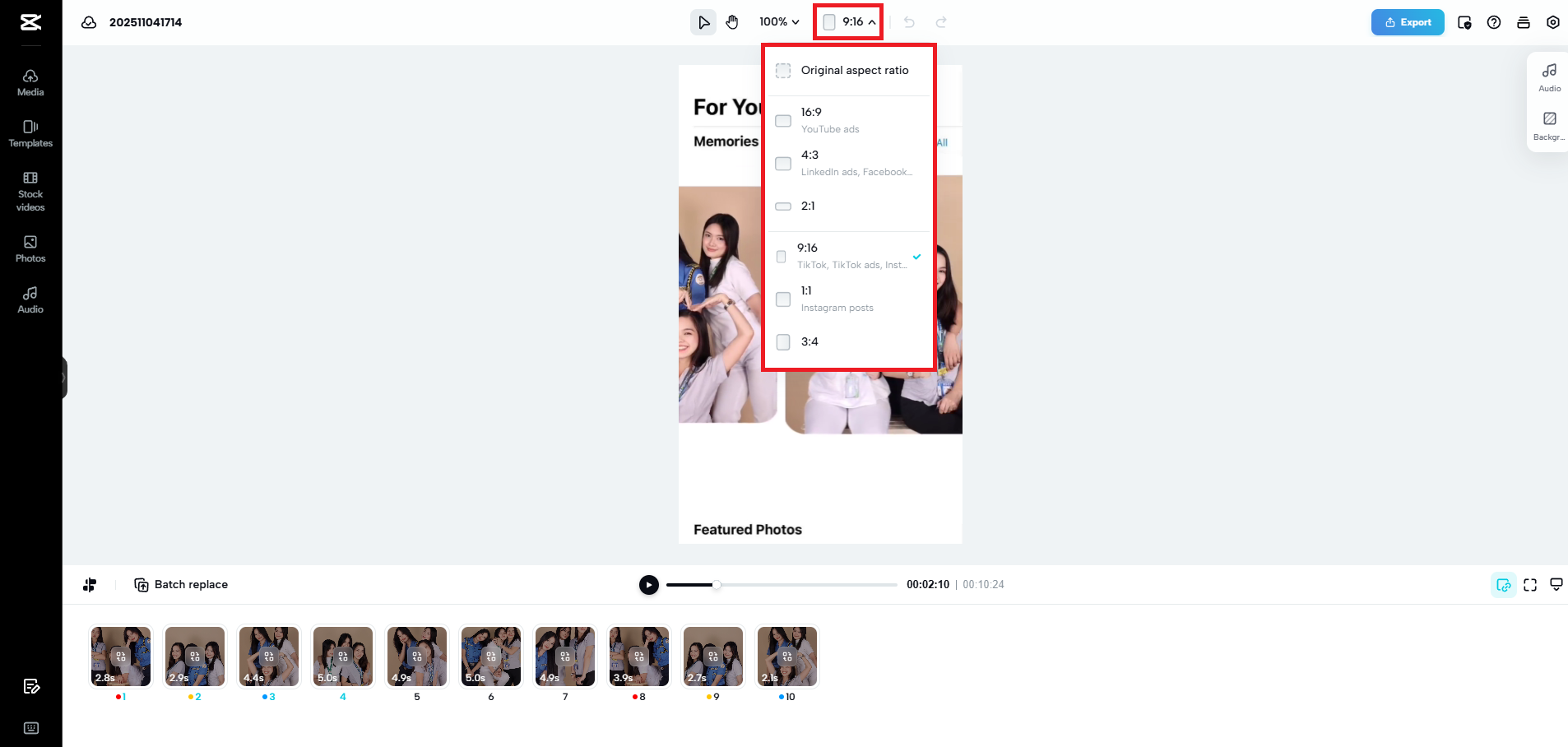 Set the aspect ratio