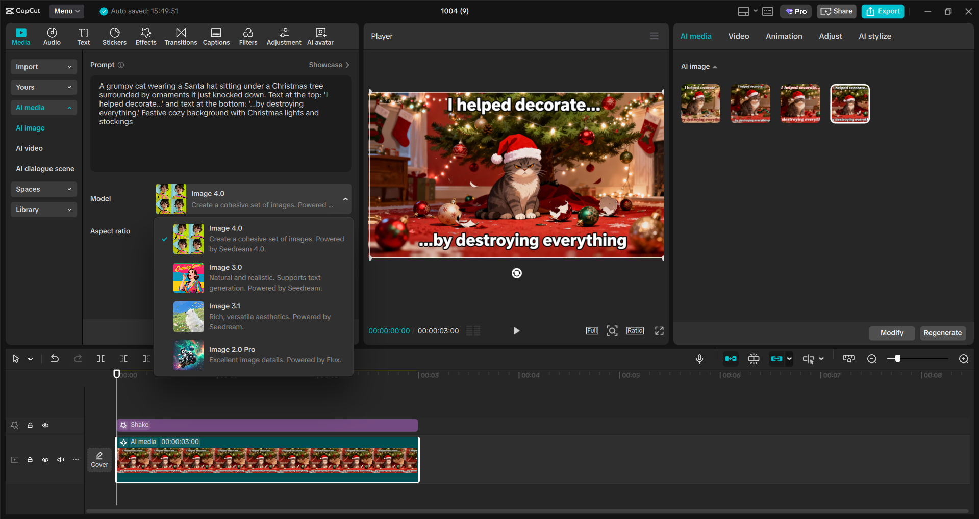 Interface of the CapCut desktop video editor - a user-friendly way to generate Christmas memes