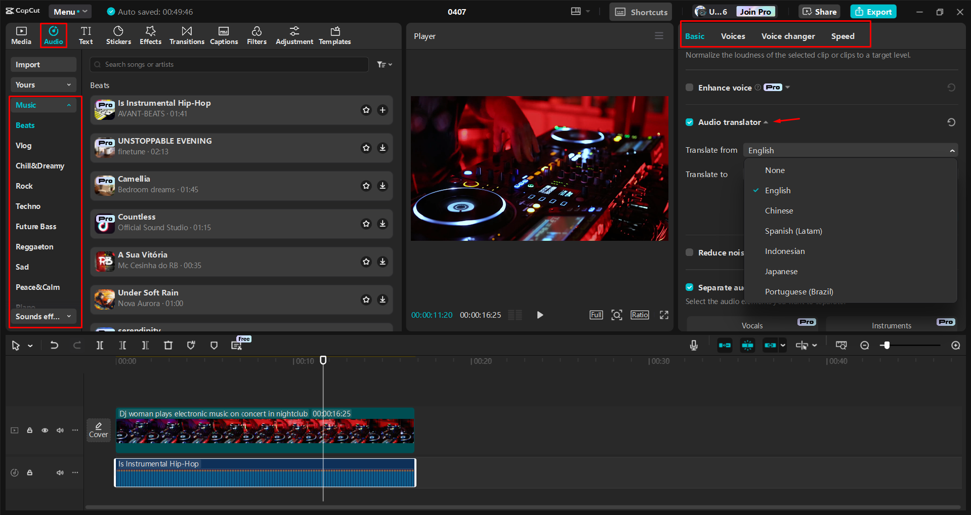 Adding and enhancing music in videos with the CapCut desktop video editor