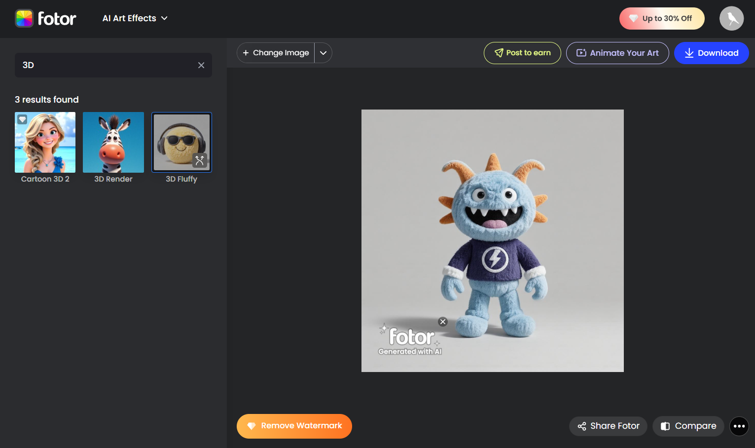 Fotor interface for converting 2D image to 3D