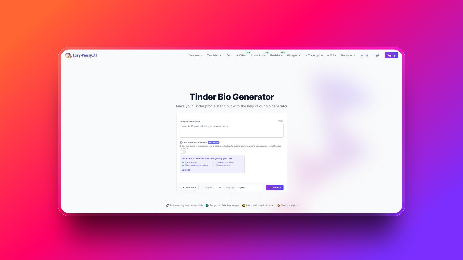 Easy-Peasy dating profile generator