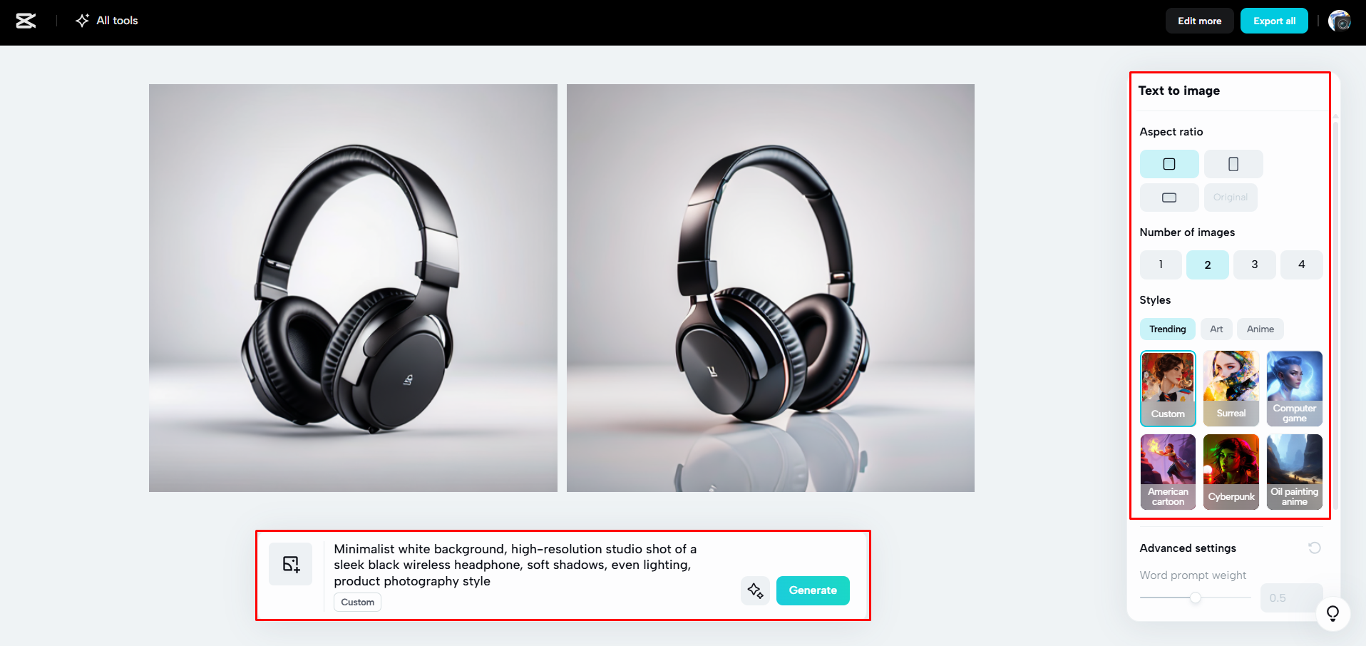 Erstellen von Bildern mit KI über CapCut Web