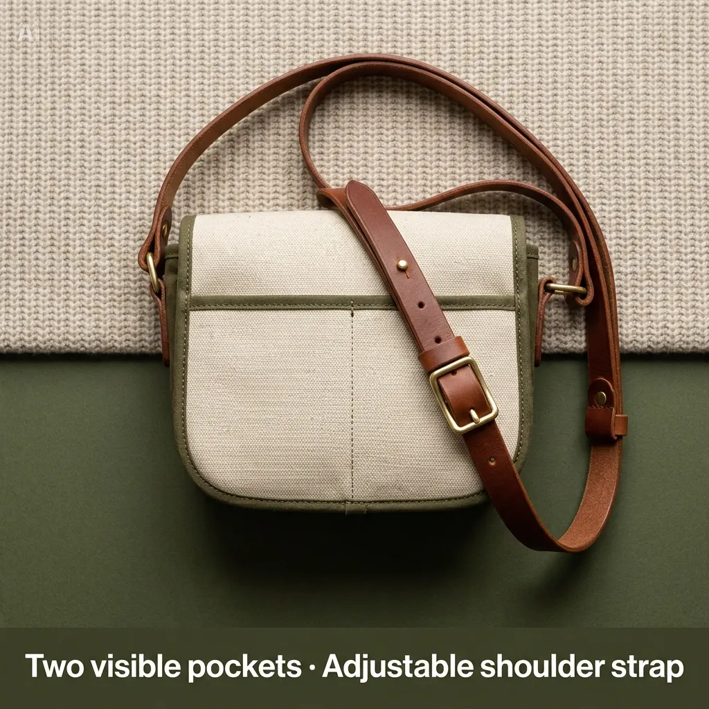 A close view of the Morrow Loop bag's adjustable strap and front pocket.