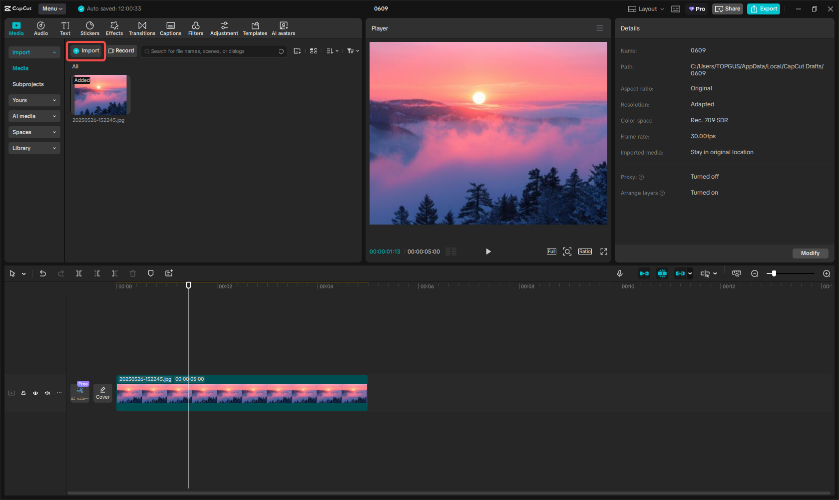 Importing the video/image into CapCut