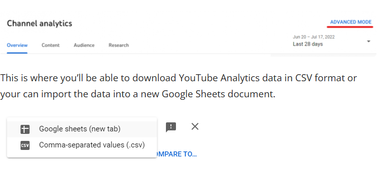 A fájl letöltése a YouTube Analytics adatelemzéshez