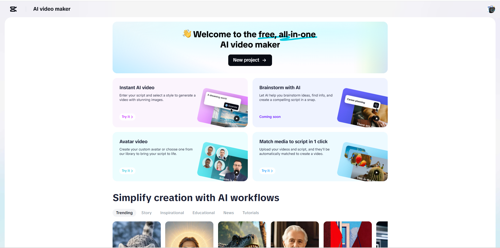 Accessing the AI video maker in the CapCut desktop video editor