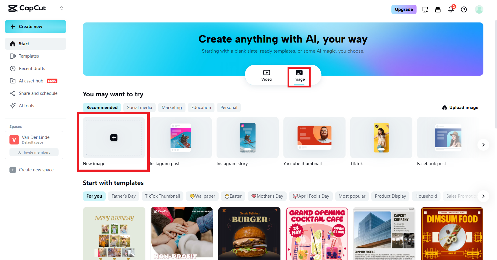 Select the new image option