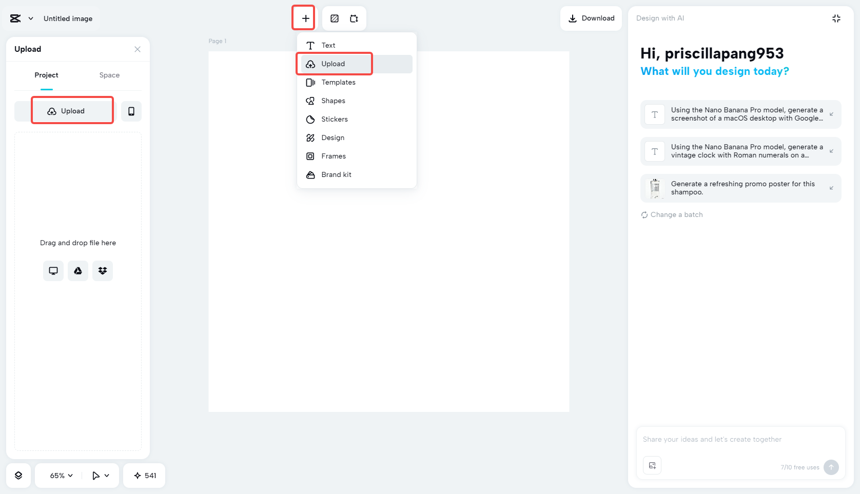 Uploading your photo in CapCut