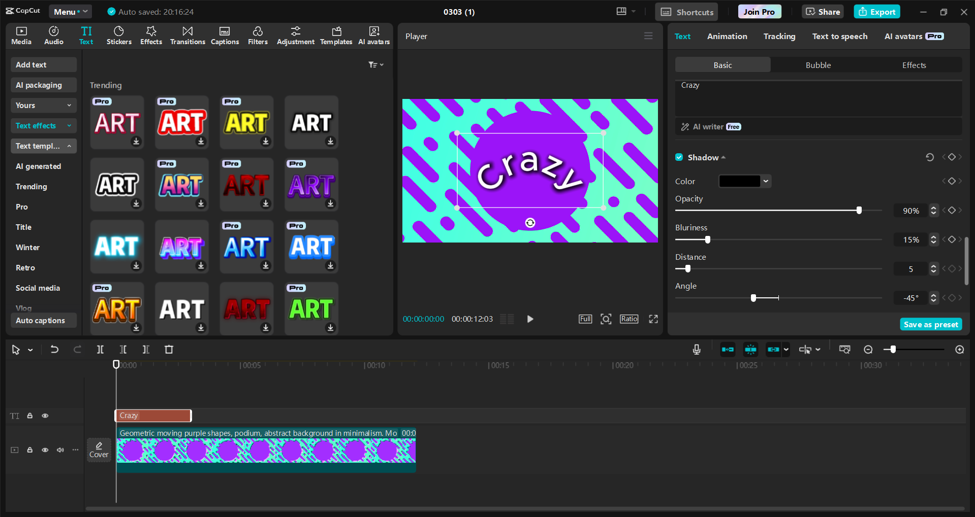 Interface of the CapCut desktop video editor - a quick way to apply typewriter effect to text in videos
