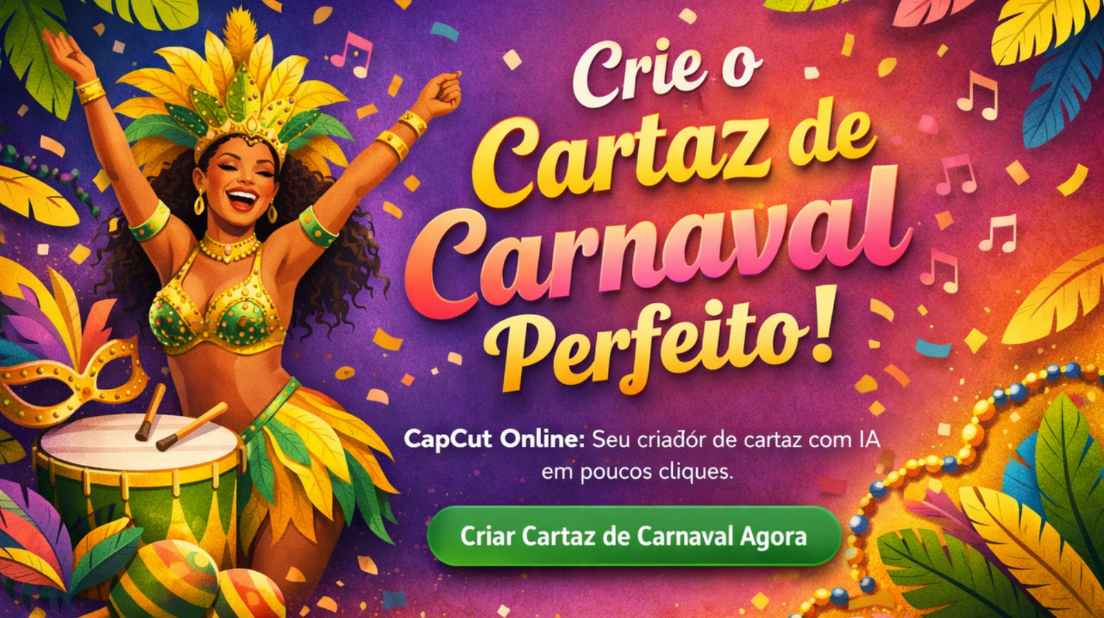Exemplo de cartaz de Carnaval criado com inteligência artificial