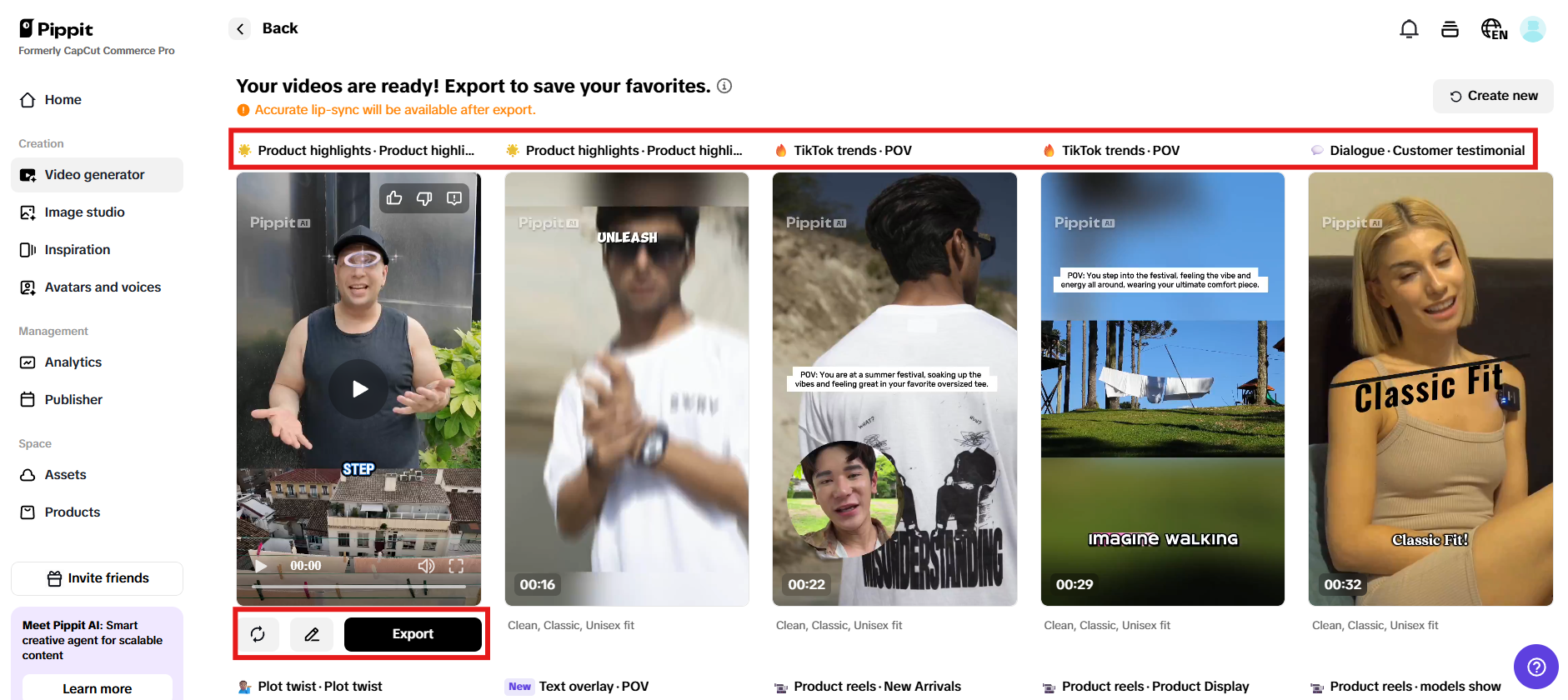 Preview generated videos and click Quick edit